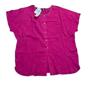 Vintage Jordan Taylor Button Blouse~Bright Pink w/Gold Sun Buttons/Trim~3X~NWT